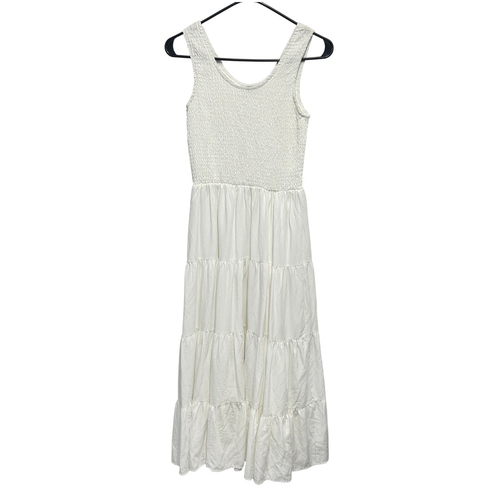 White Cottagecore Smocked Maxi Dress S Romantic Coastal Graduation Regency